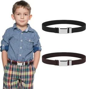 2 Pack Kids Toddler Belt Elastic Stretch Belts Adjustable Uniform Belt with Silver Square Buckle for Child Boys Girls