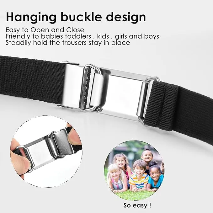 2 Pack Kids Toddler Belt Elastic Stretch Belts Adjustable Uniform Belt with Silver Square Buckle for Child Boys Girls