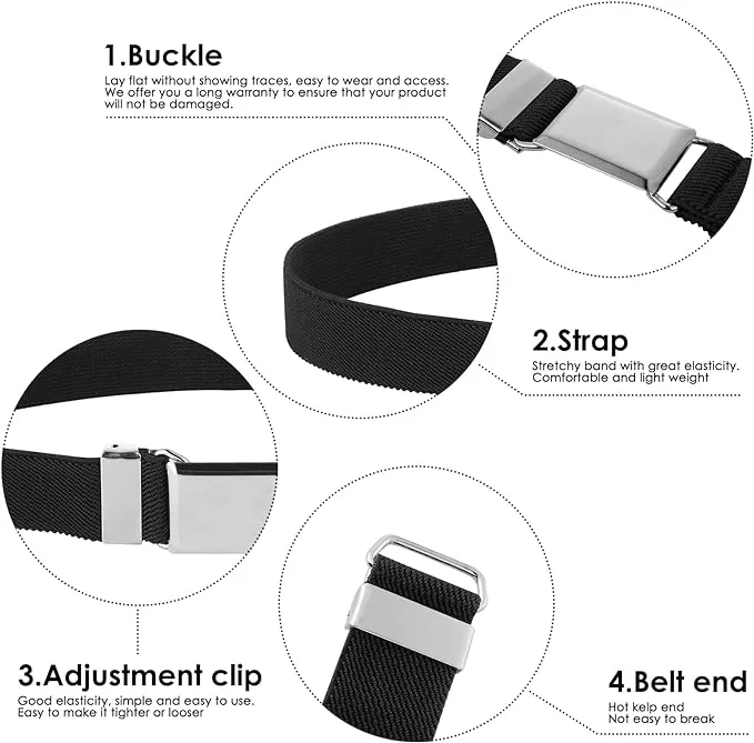 2 Pack Kids Toddler Belt Elastic Stretch Belts Adjustable Uniform Belt with Silver Square Buckle for Child Boys Girls