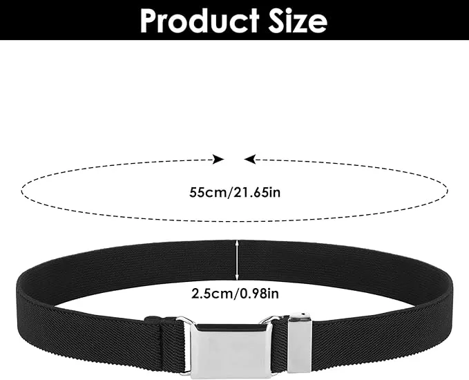 2 Pack Kids Toddler Belt Elastic Stretch Belts Adjustable Uniform Belt with Silver Square Buckle for Child Boys Girls