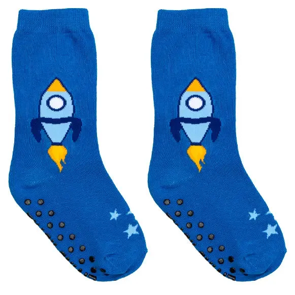 3D Packaged Crew Socks - Rocket Ship in Space - Blue