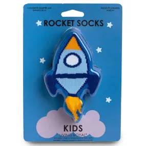 3D Packaged Crew Socks - Rocket Ship in Space - Blue