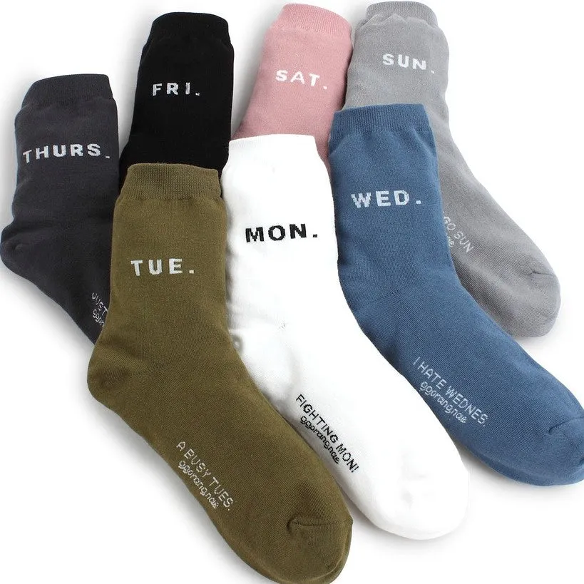 (7 Pairs) 7Day Daily Crew Socks Women Kids(over 10) Day Mark Fashion PI17