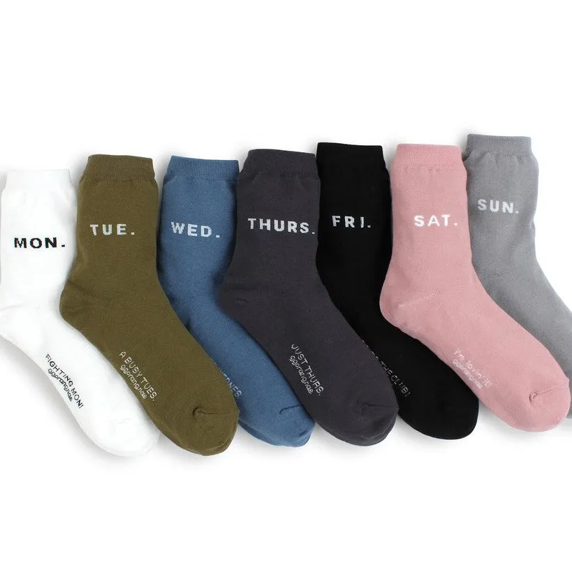 (7 Pairs) 7Day Daily Crew Socks Women Kids(over 10) Day Mark Fashion PI17