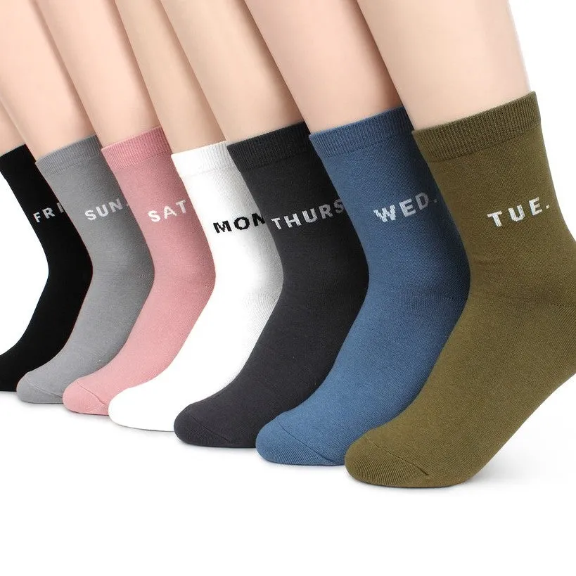 (7 Pairs) 7Day Daily Crew Socks Women Kids(over 10) Day Mark Fashion PI17