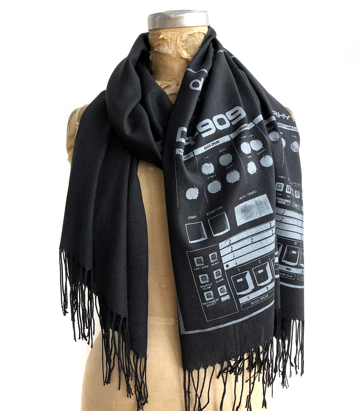 909 Drum Sequencer Scarf, Detroit DR-909 Linen-Weave Pashmina