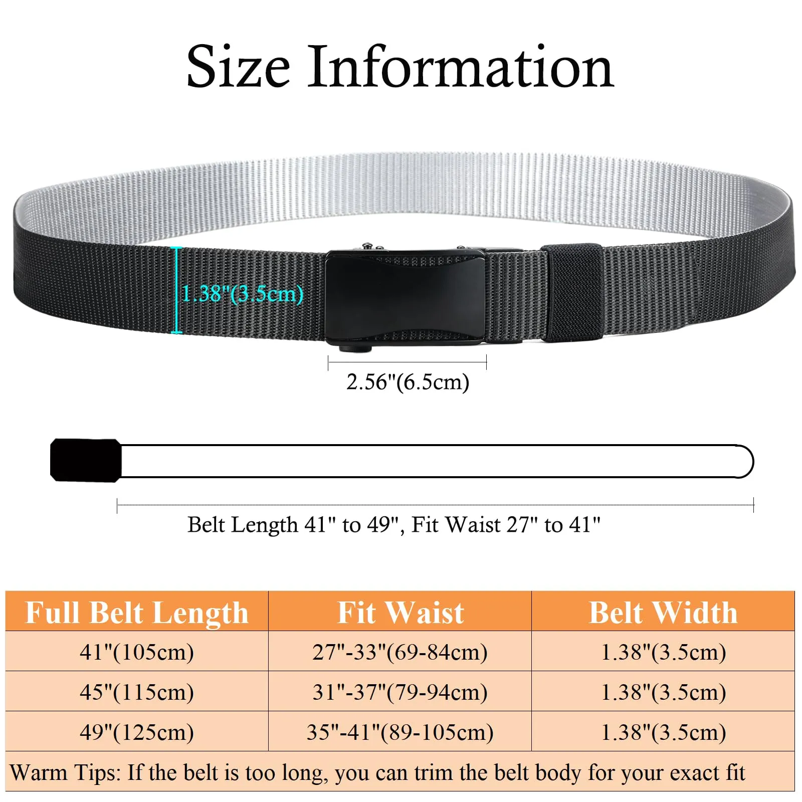 Bakurok Mens Belts Reversible 2 in 1 Web Nylon Ratchet Belts for Men Gift Golf Hiking Hunting 1.38" with Automatic Slide Buckle