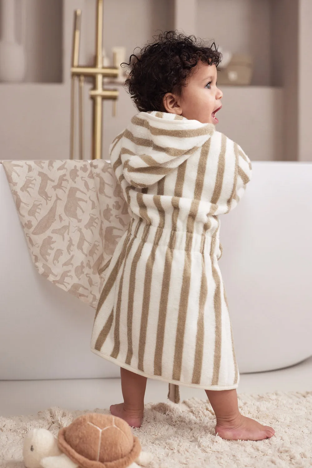 Bathrobe 1-2 year Stripe Terry - Olive Green - GOTS