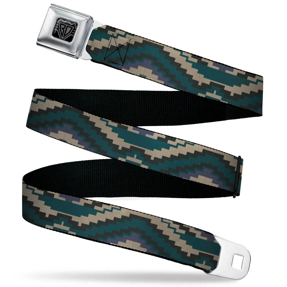 BD Wings Logo CLOSE-UP Black/Silver Seatbelt Belt - Geometric Chevron Gray/Blue/Purple Webbing