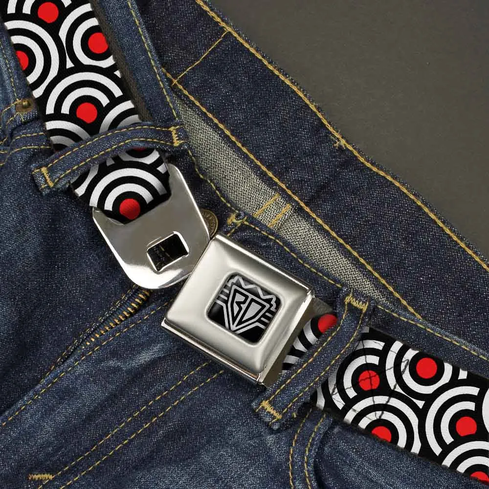 BD Wings Logo CLOSE-UP Full Color Black Silver Seatbelt Belt - Bullseye Stacked Black/White/Red Webbing