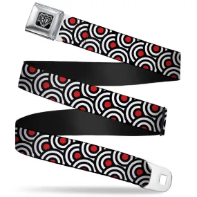 BD Wings Logo CLOSE-UP Full Color Black Silver Seatbelt Belt - Bullseye Stacked Black/White/Red Webbing