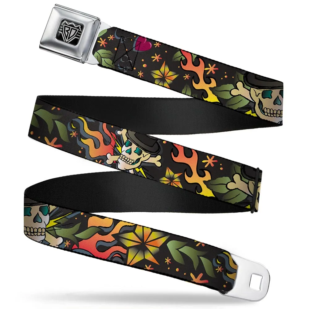 BD Wings Logo CLOSE-UP Full Color Black Silver Seatbelt Belt - Death or Glory CLOSE-UP Black Webbing