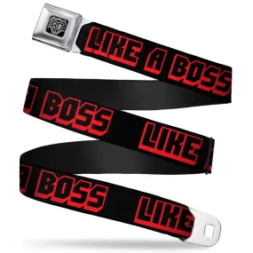 BD Wings Logo CLOSE-UP Full Color Black Silver Seatbelt Belt - LIKE A BOSS Black/Red Webbing