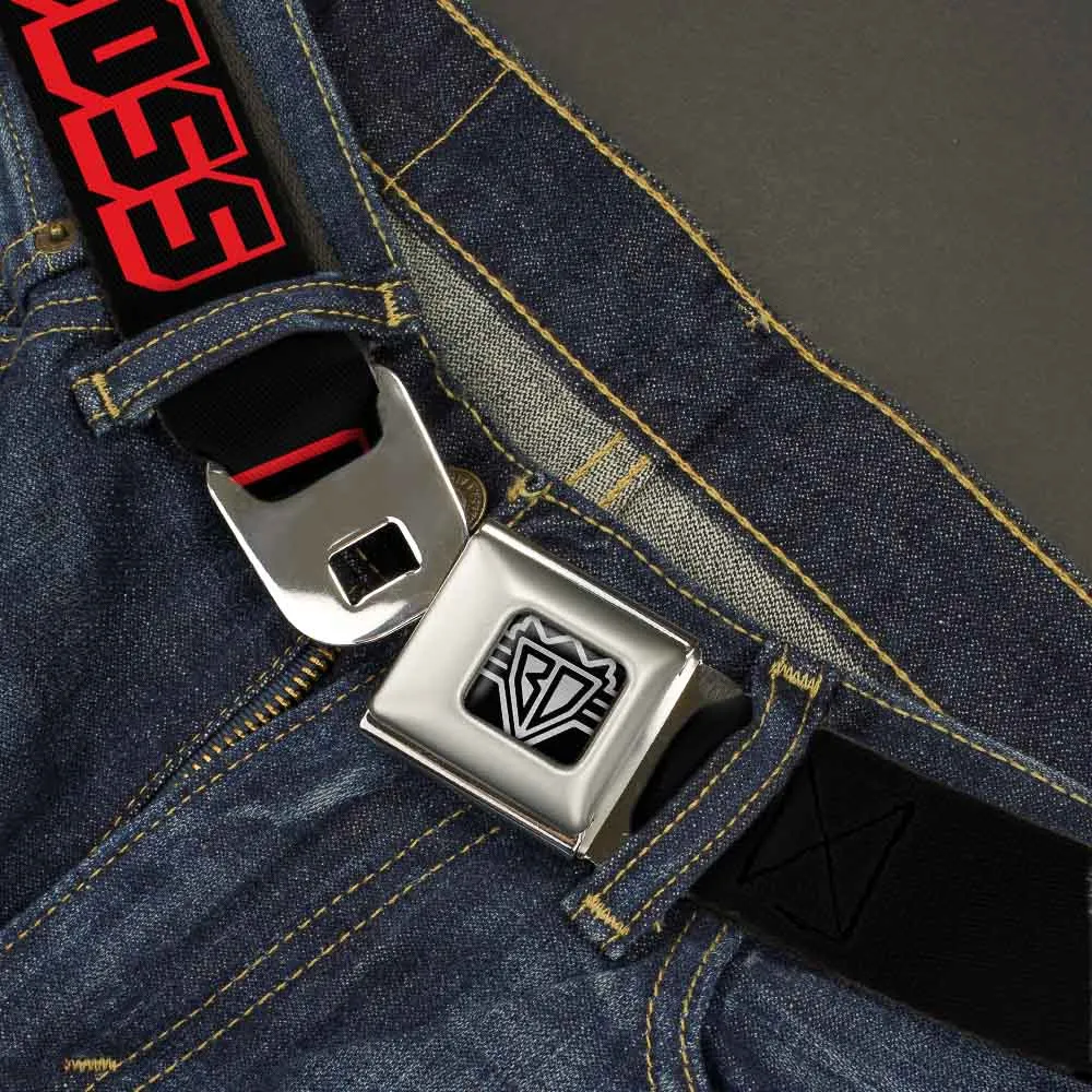 BD Wings Logo CLOSE-UP Full Color Black Silver Seatbelt Belt - LIKE A BOSS Black/Red Webbing