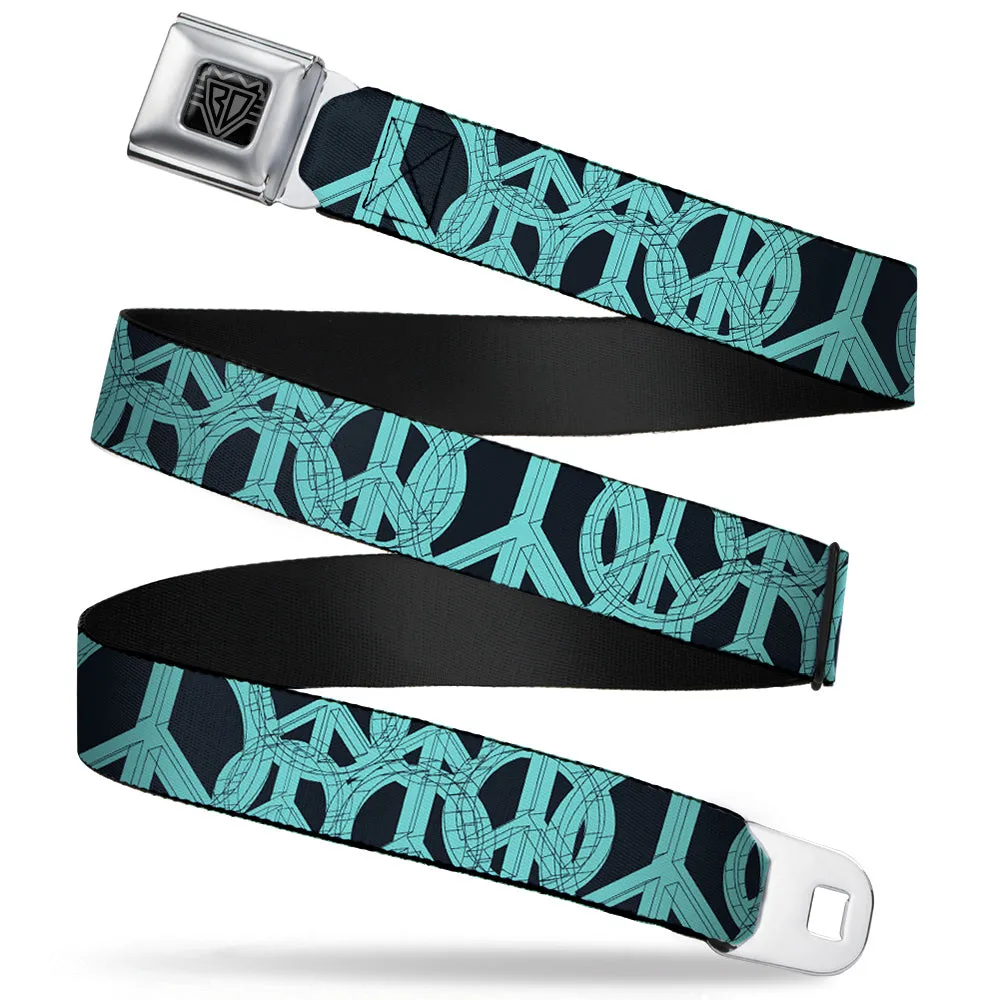 BD Wings Logo CLOSE-UP Full Color Black Silver Seatbelt Belt - Peace Sketch Black/Baby Blue Webbing