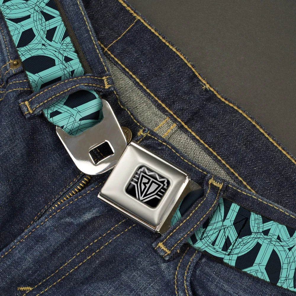 BD Wings Logo CLOSE-UP Full Color Black Silver Seatbelt Belt - Peace Sketch Black/Baby Blue Webbing