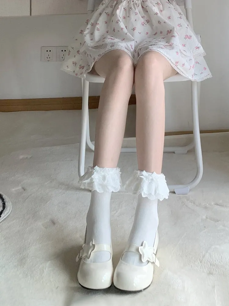 Bow rose lace lolita socks