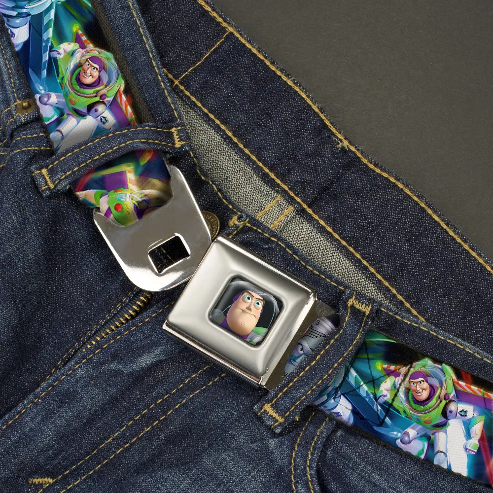 Buzz Lightyear Pose2 Full Color Black Seatbelt Belt - Buzz Lightyear Action Poses Stacked Webbing