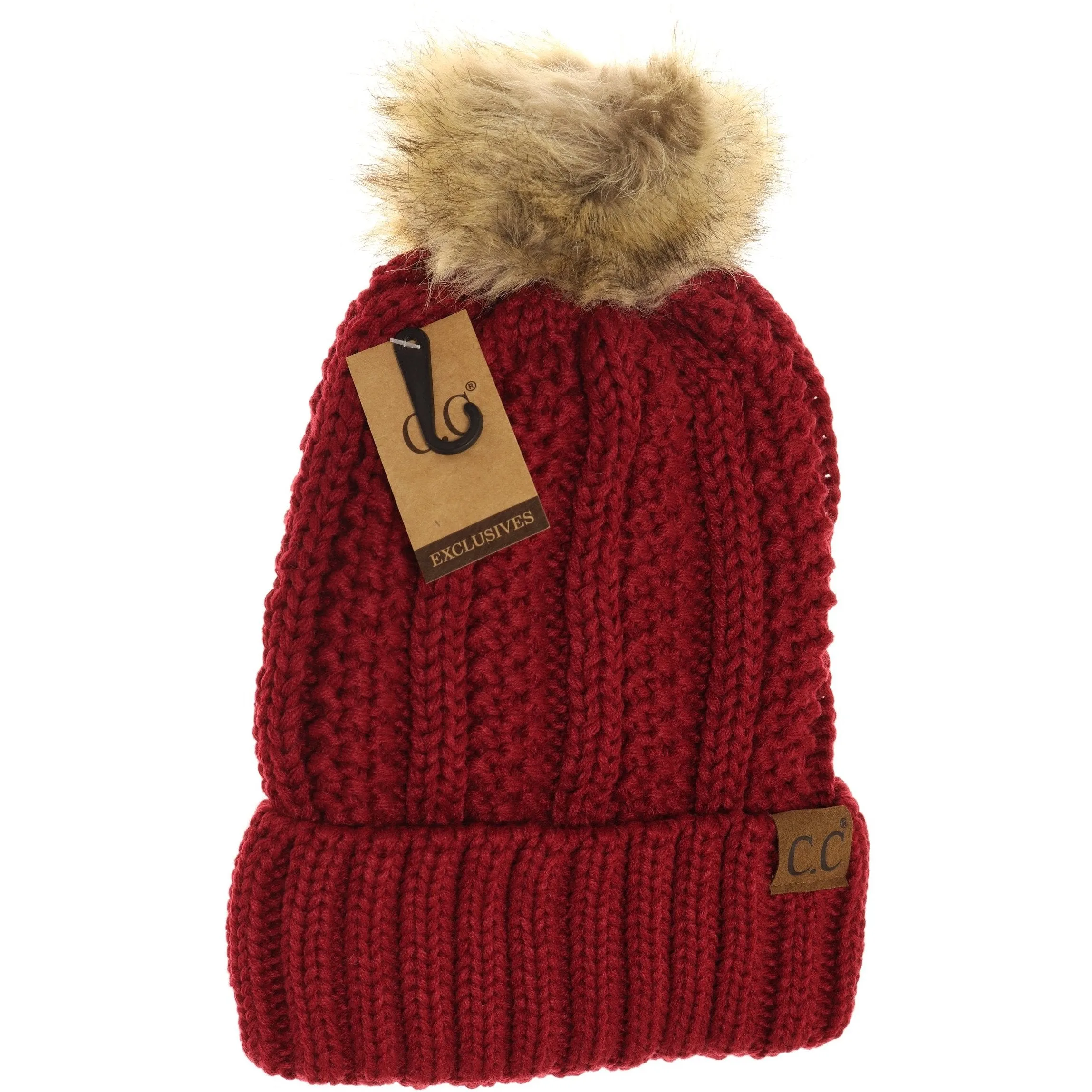 CC Beanie Fur Pom Hats - Solid