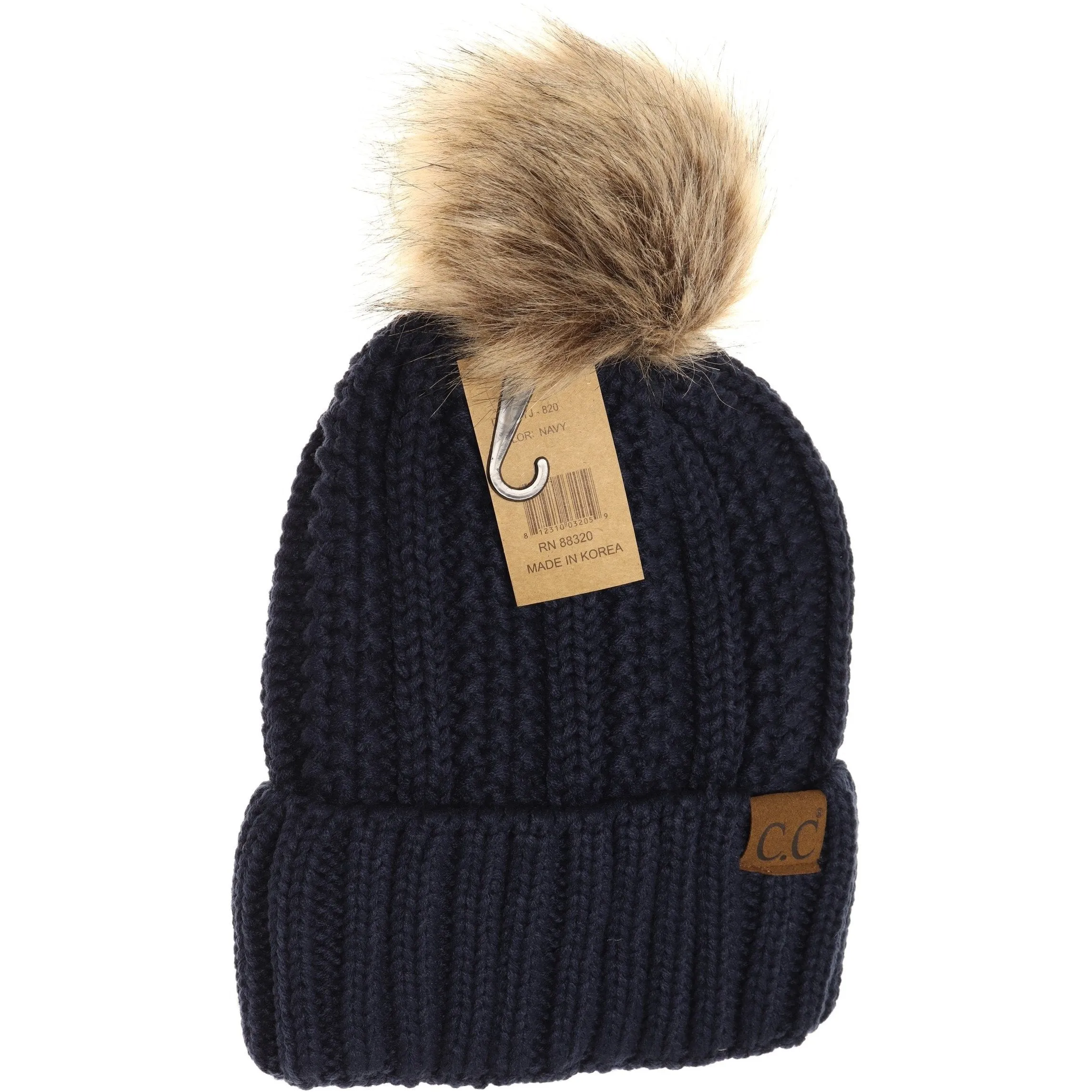 CC Beanie Fur Pom Hats - Solid