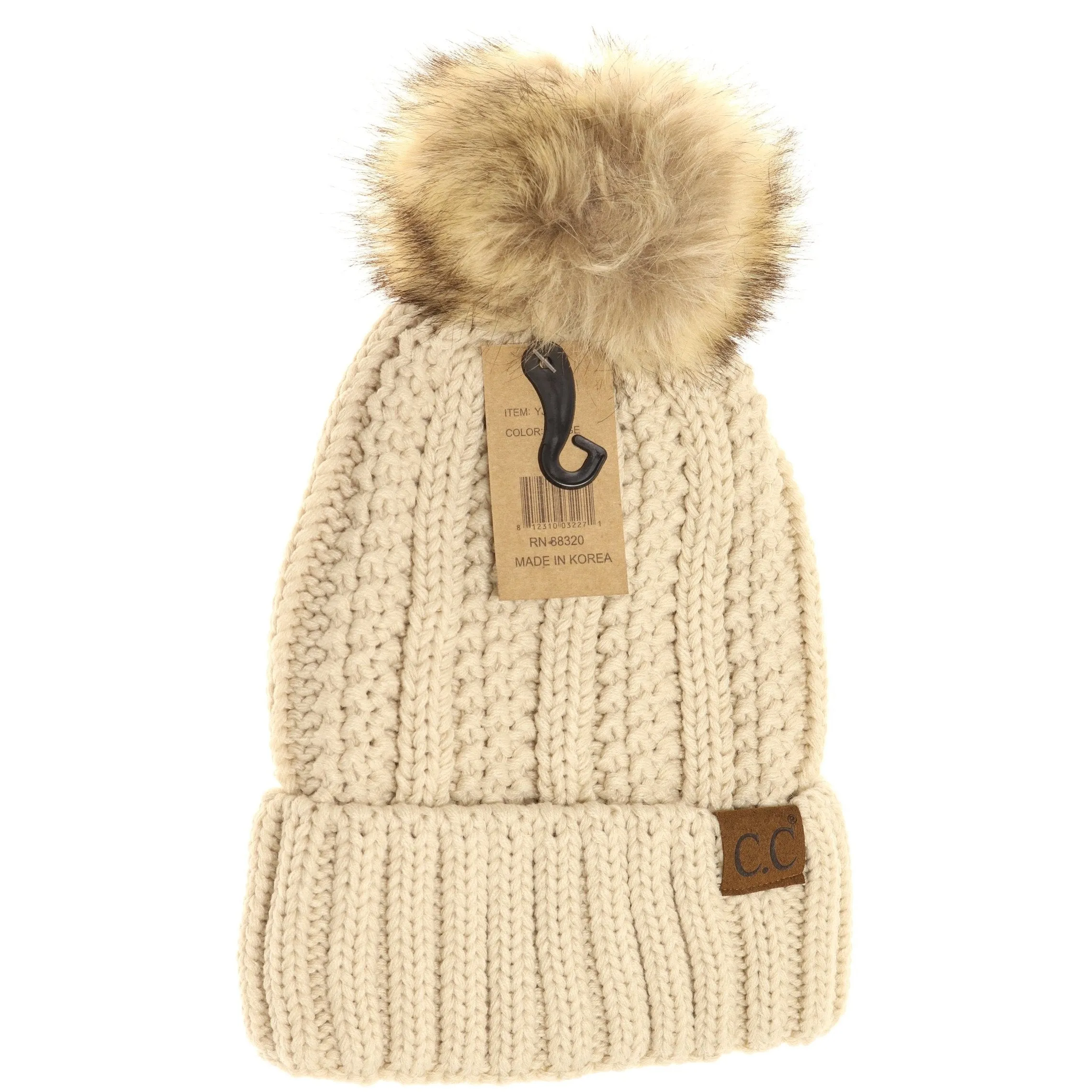 CC Beanie Fur Pom Hats - Solid