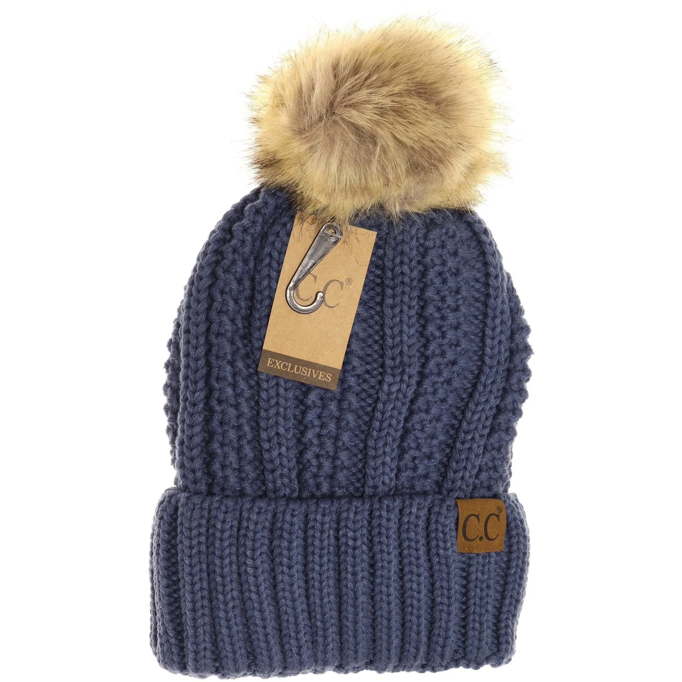 CC Beanie Fur Pom Hats - Solid