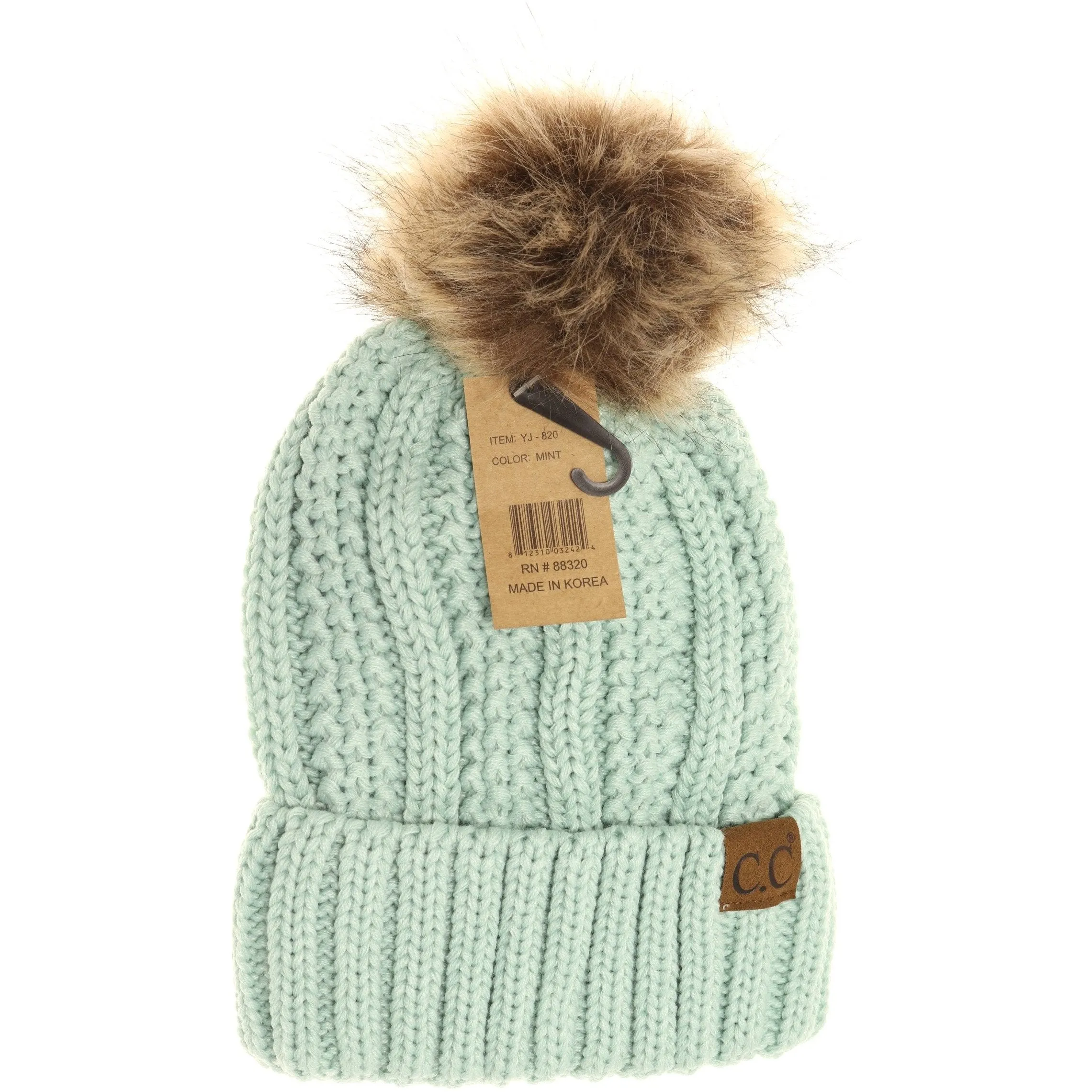 CC Beanie Fur Pom Hats - Solid