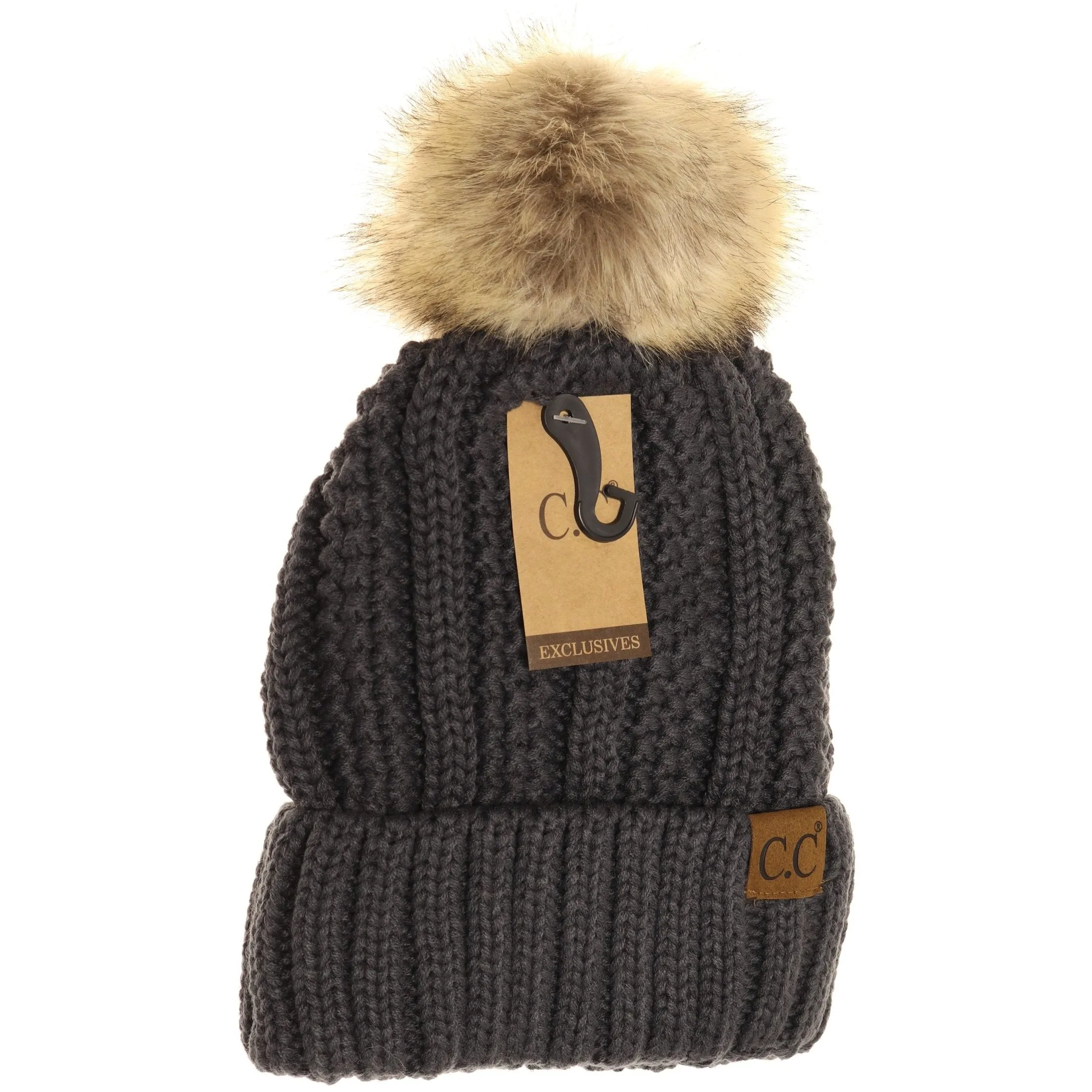 CC Beanie Fur Pom Hats - Solid