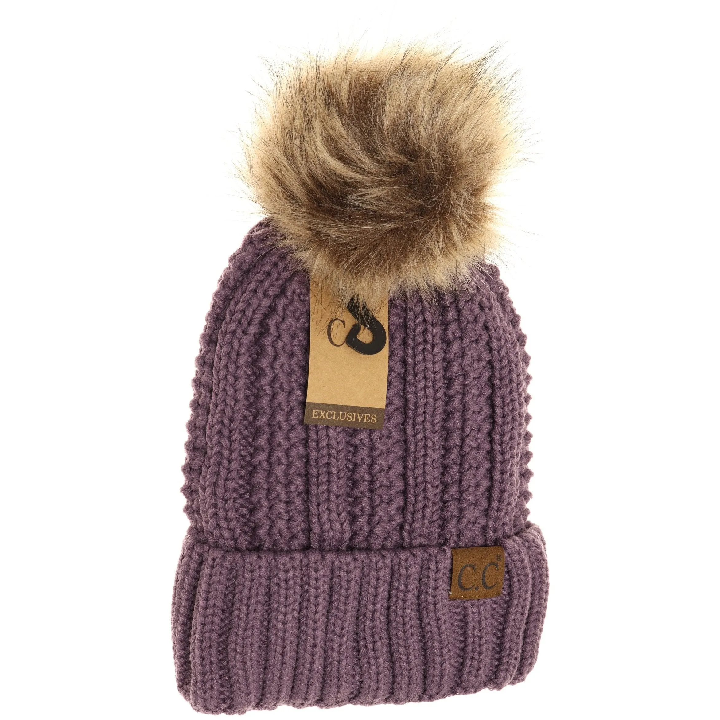 CC Beanie Fur Pom Hats - Solid