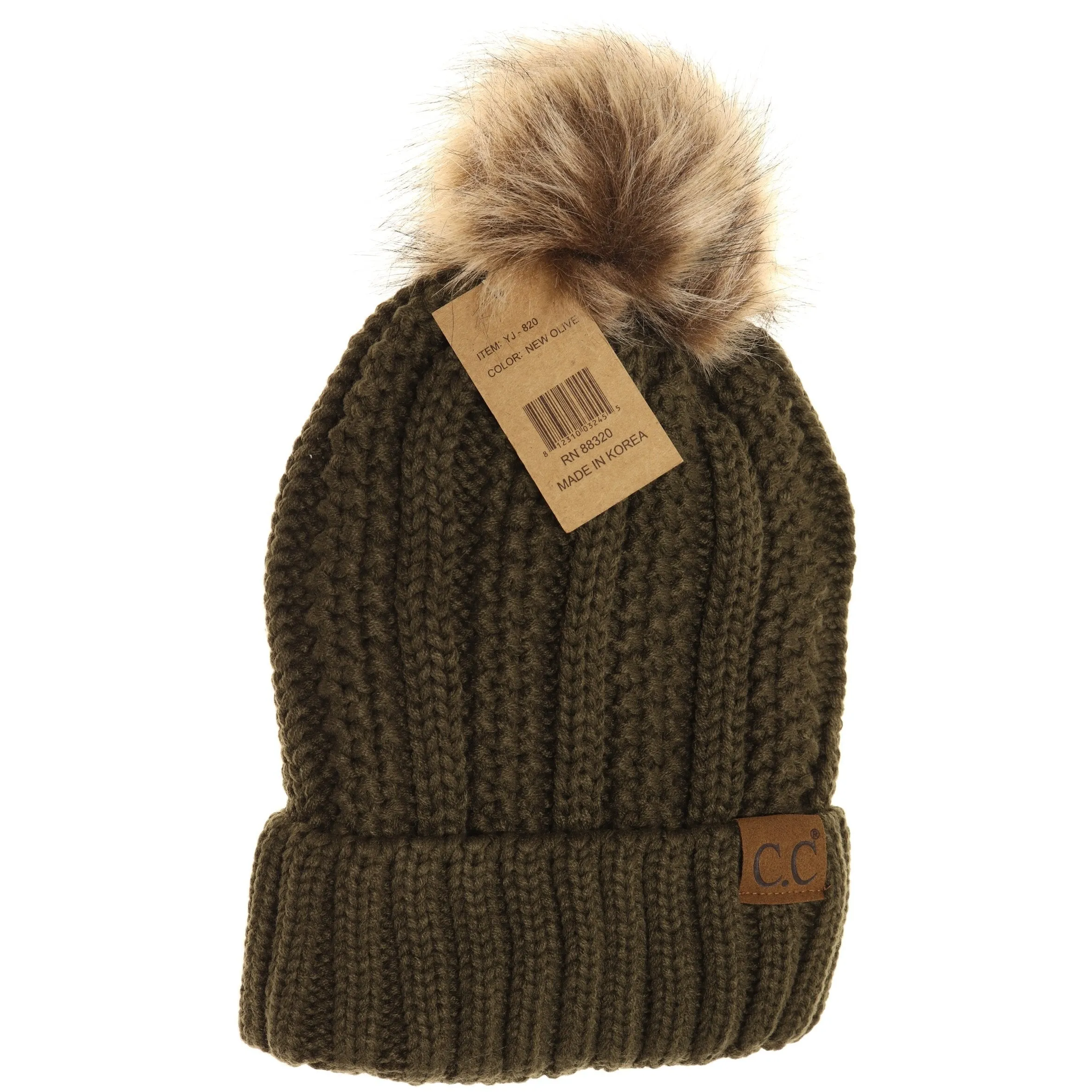 CC Beanie Fur Pom Hats - Solid