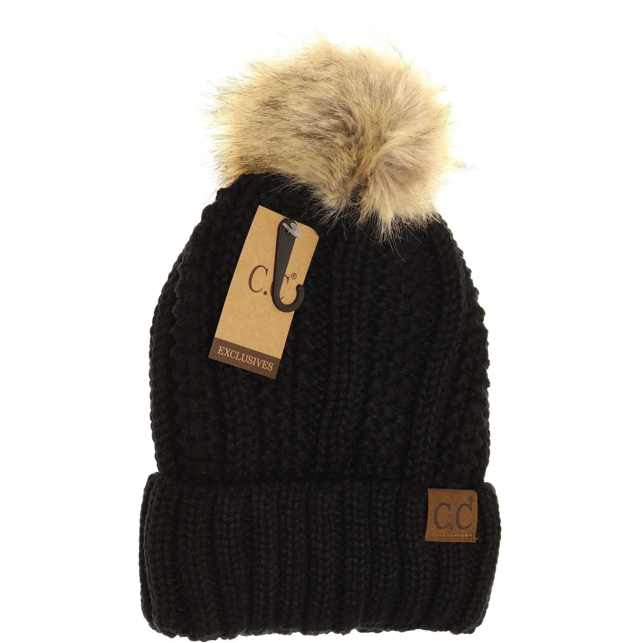 CC Beanie Fur Pom Hats - Solid