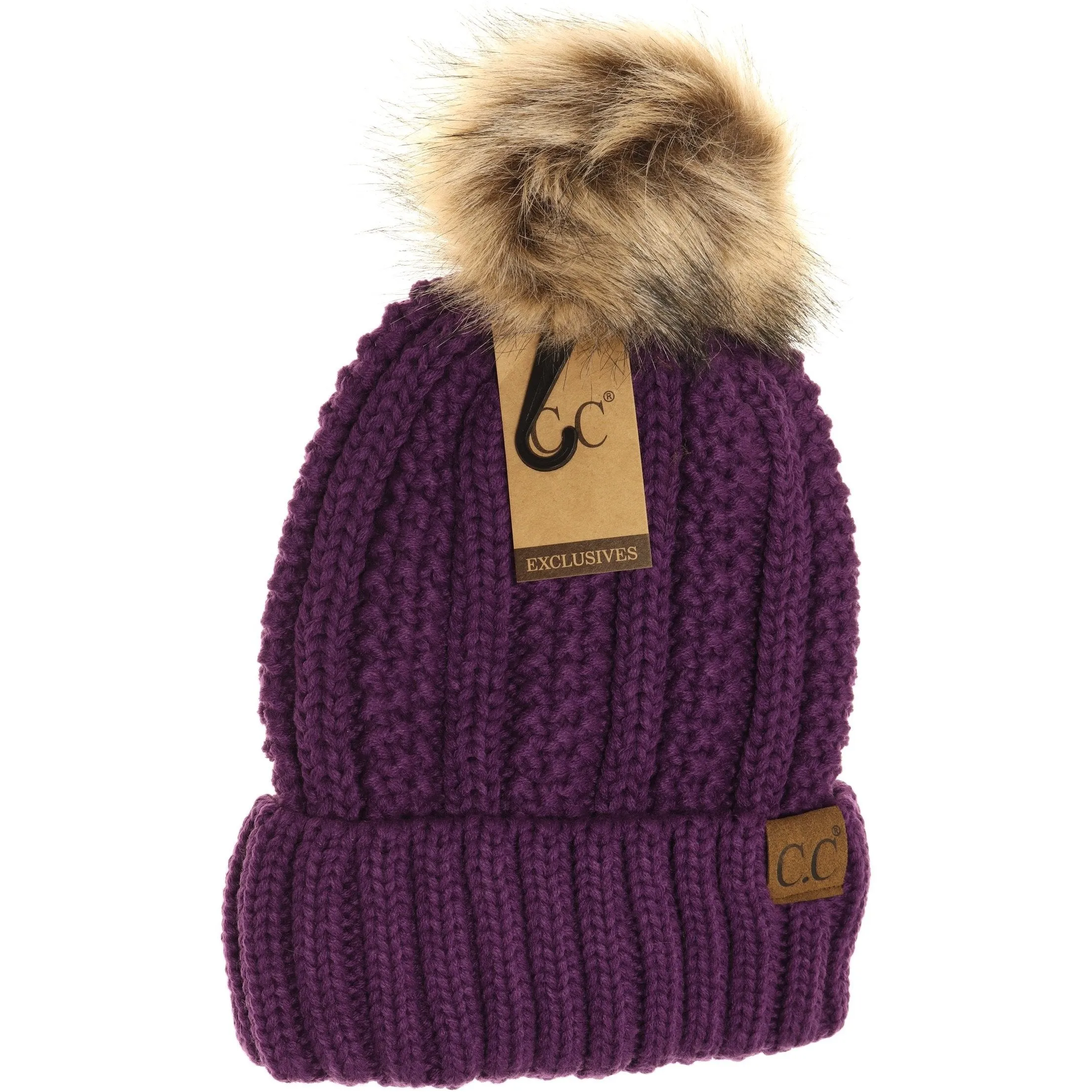 CC Beanie Fur Pom Hats - Solid