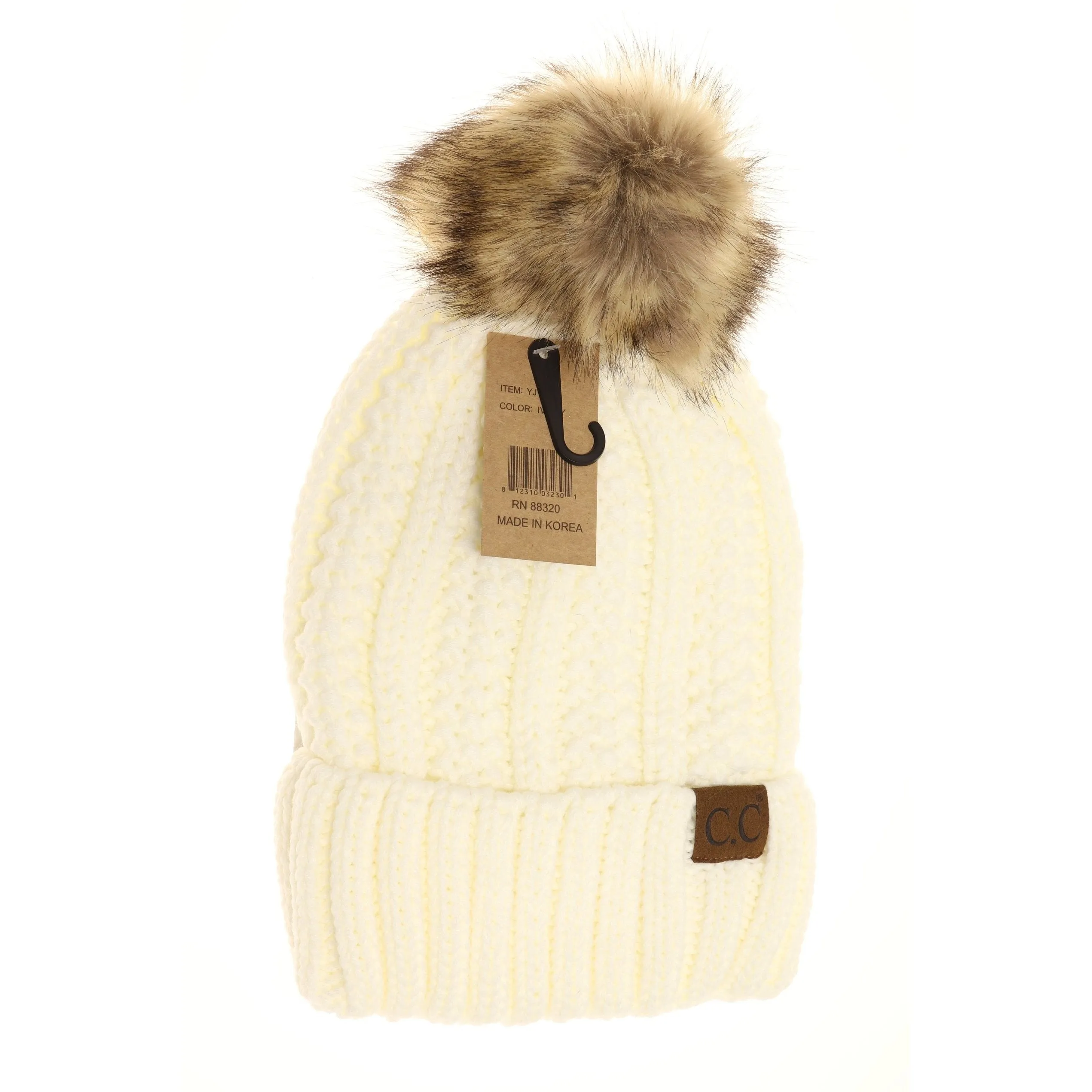 CC Beanie Fur Pom Hats - Solid