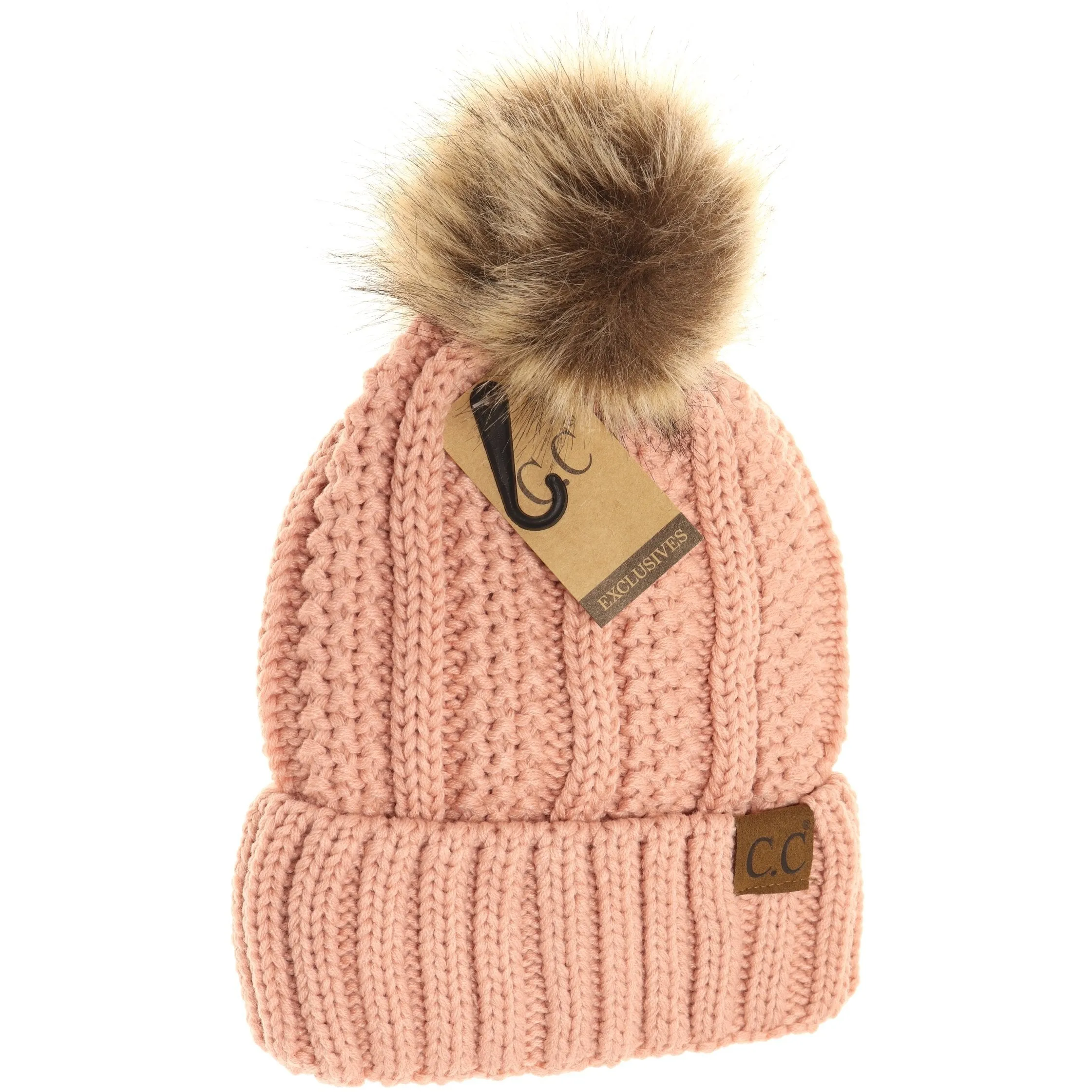 CC Beanie Fur Pom Hats - Solid