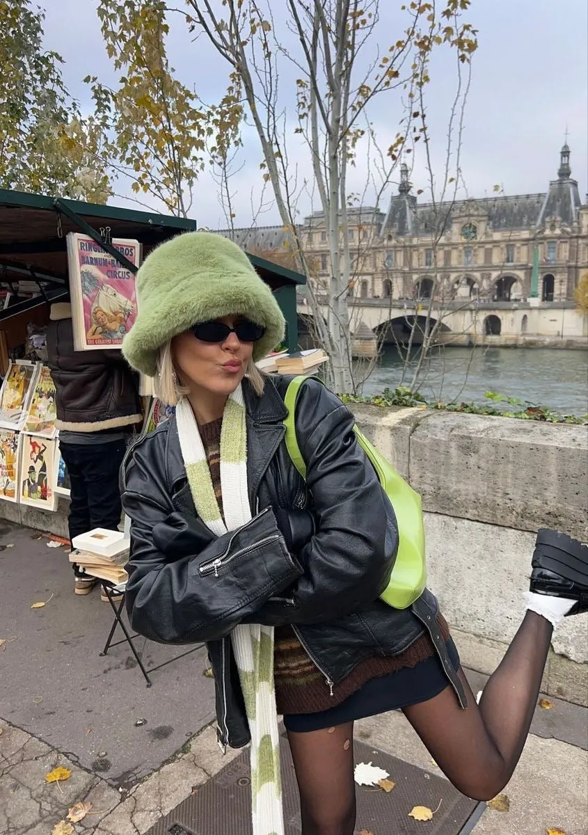 Christal Fuzzy Lime Green Bucket Hat