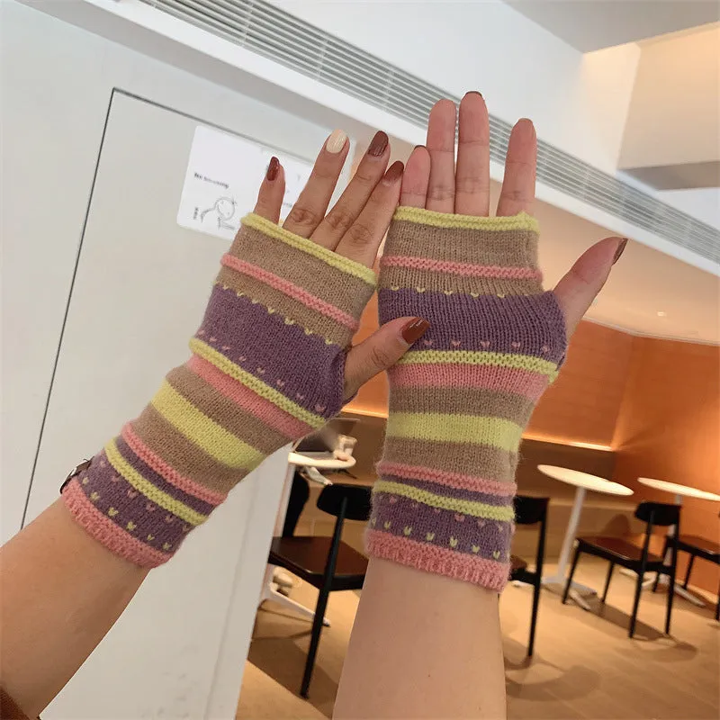 Colourful Striped Warm Gloves