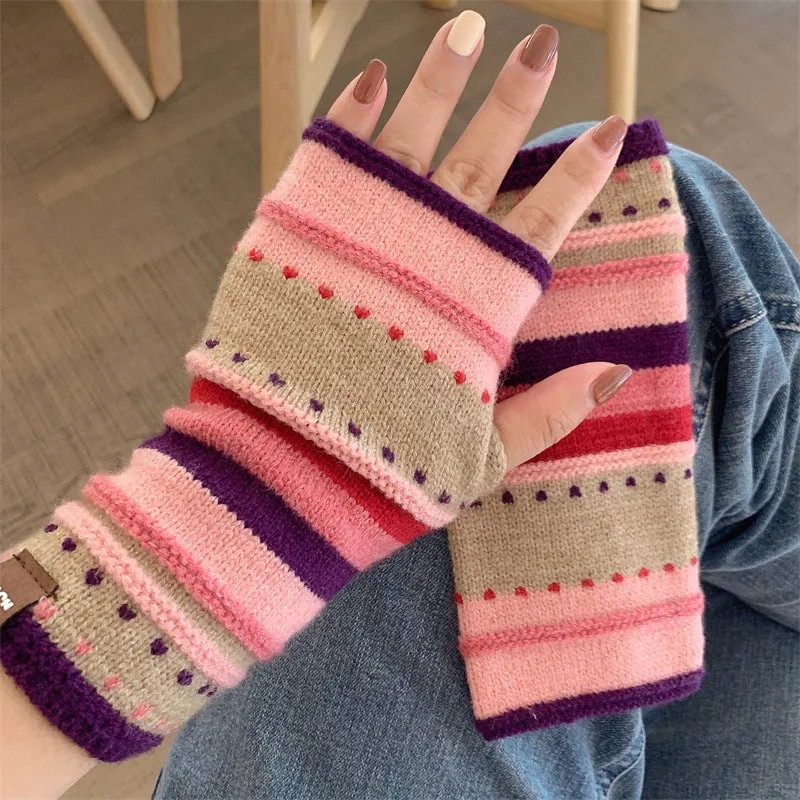 Colourful Striped Warm Gloves