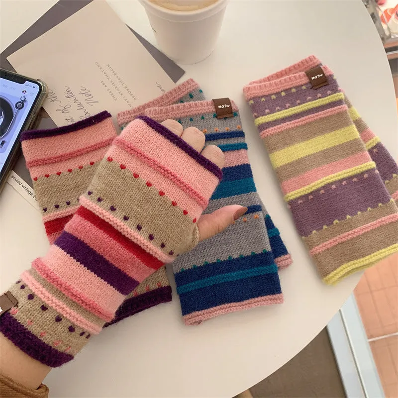 Colourful Striped Warm Gloves