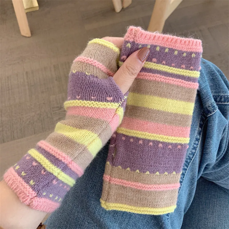 Colourful Striped Warm Gloves