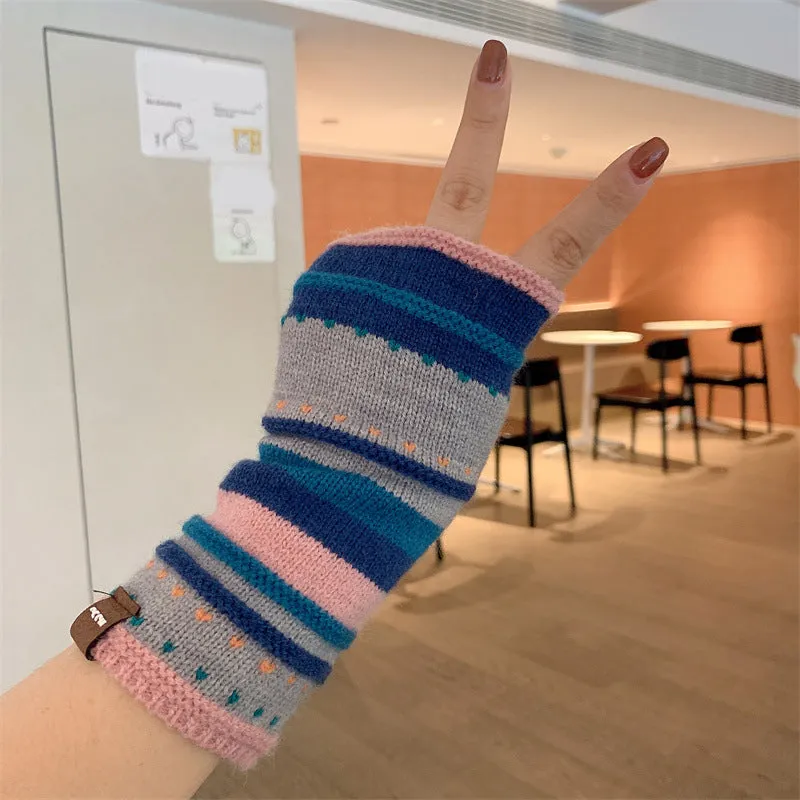 Colourful Striped Warm Gloves