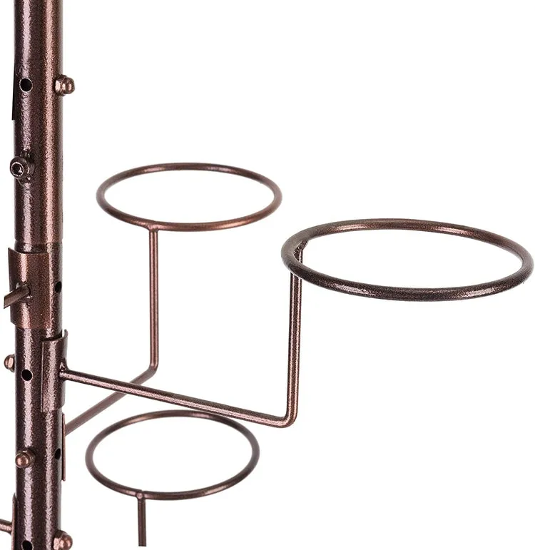 Dark Brown Metal Freestanding Retail Display Stand with 20 Circular Hooks for Hats and Wigs