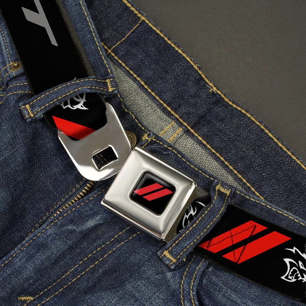 Dodge Rhombus Icon Full Color Black Red Seatbelt Belt - Dodge SRT Demon/Rhombus/Hellcat Logo Black/Silver/Red/White Webbing