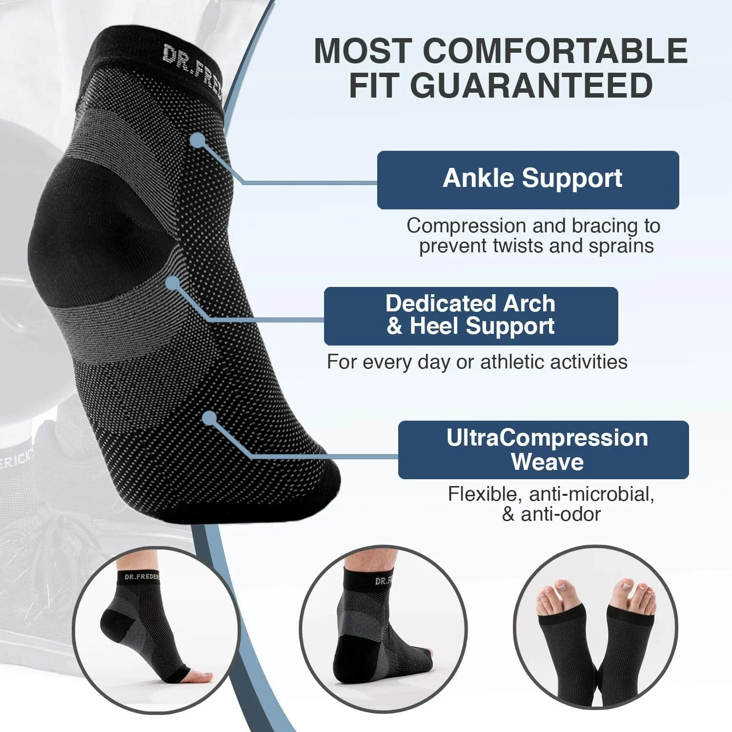 Dr. Frederick's Original Arch Support Socks - 1 Pair - Plantar Fasciitis Socks