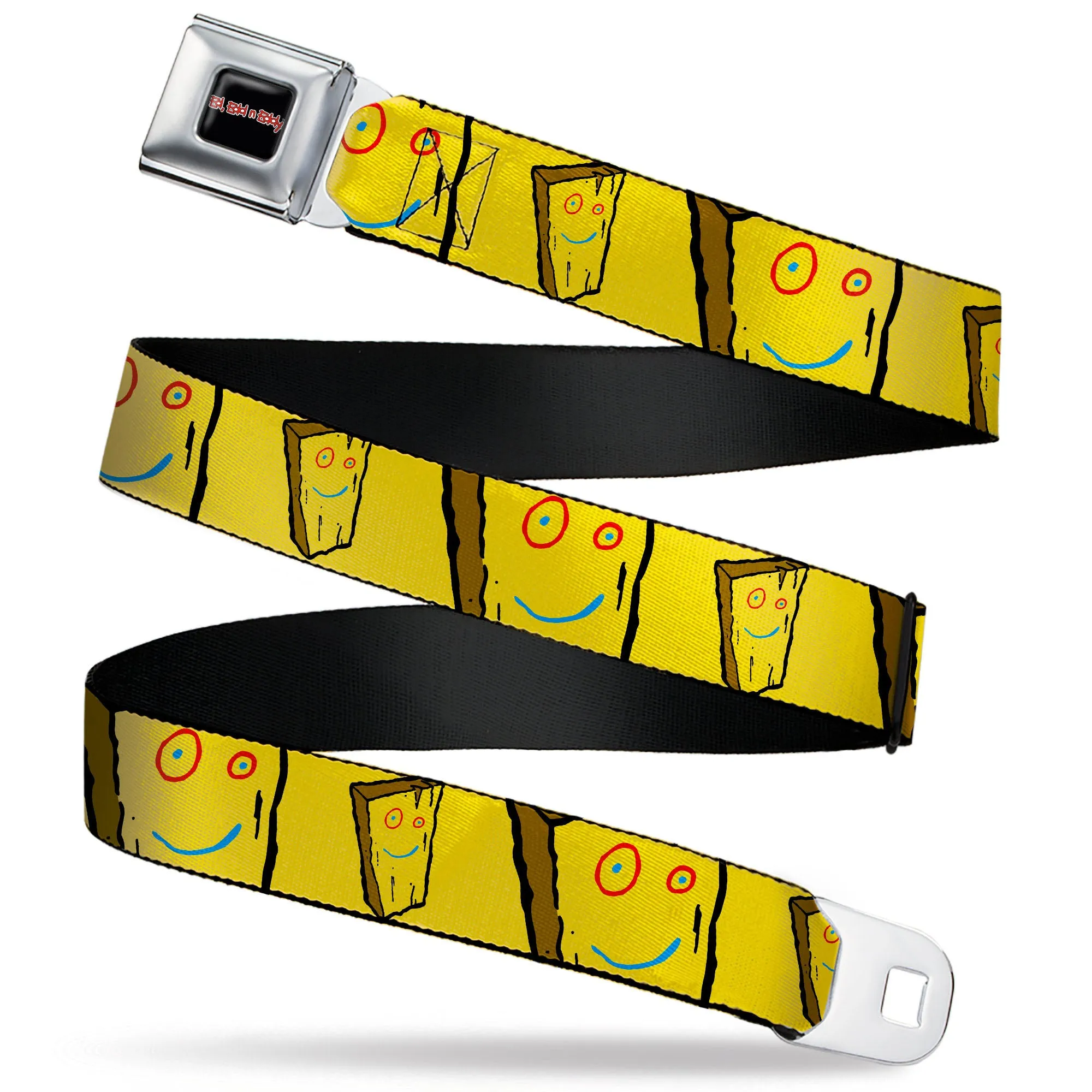 ED EDD N EDDY Title Logo Full Color Black/White/Red Seatbelt Belt - Ed Edd n Eddy Plank Smiling Face Yellow Webbing