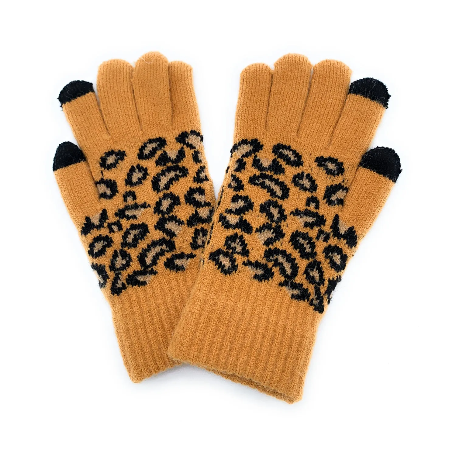 Empire Cove Winter Knit Ribbed Leopard Touch Screen Gloves