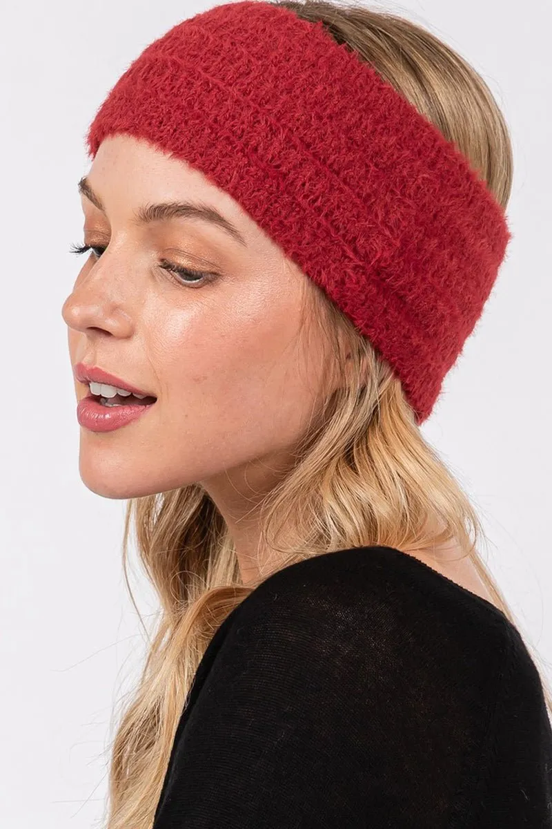 Face The Day Burgundy Fuzzy Cable Knit Headband