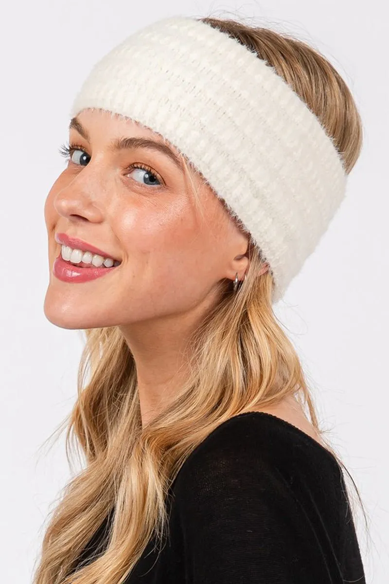 Face The Day Ivory Fuzzy Cable Knit Headband