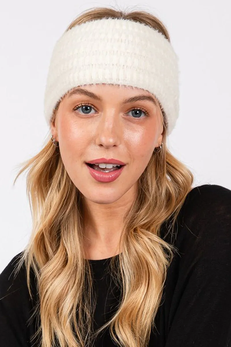 Face The Day Ivory Fuzzy Cable Knit Headband