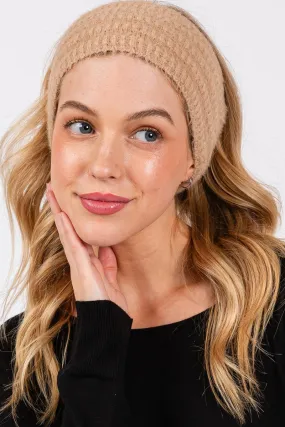 Face The Day Taupe Fuzzy Cable Knit Headband