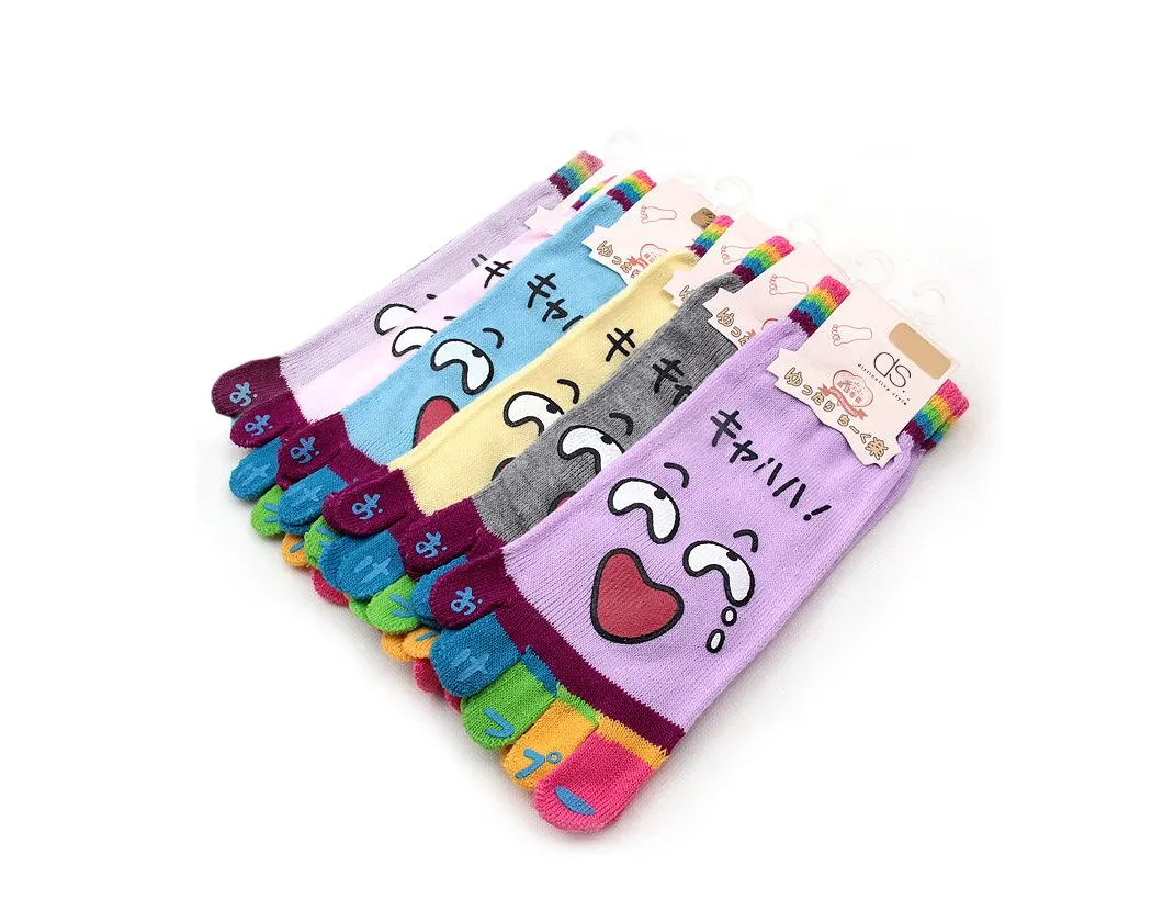 Facial Emotion Pattern 6 Pairs Five Fingers Toe Socks - Set A